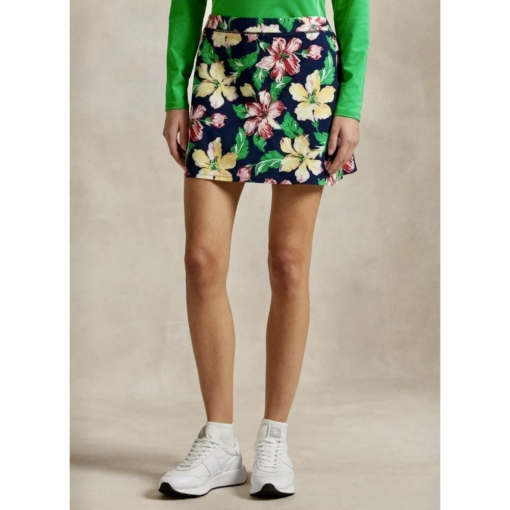 RLX Ralph Lauren Tropical Floral Golf Pickleball Skort Women's Size Medium Navy